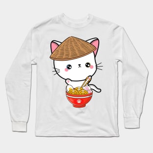 Funny Cat Eating Noodles Long Sleeve T-Shirt